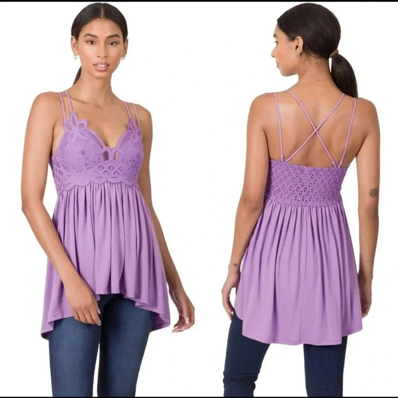 ZENANA OUTFITTERS Crochet Lace Ruffle Cami NWOT MEDIUM LAVENDER COLOR - Picture 1 of 7